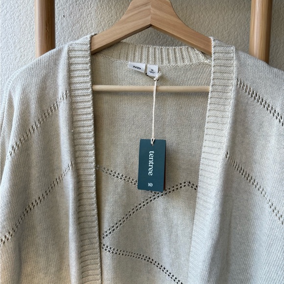 tentree Oatmeal 100% organic cotton Open-Front Diamond Eyelet Cardigan - Picture 6 of 15